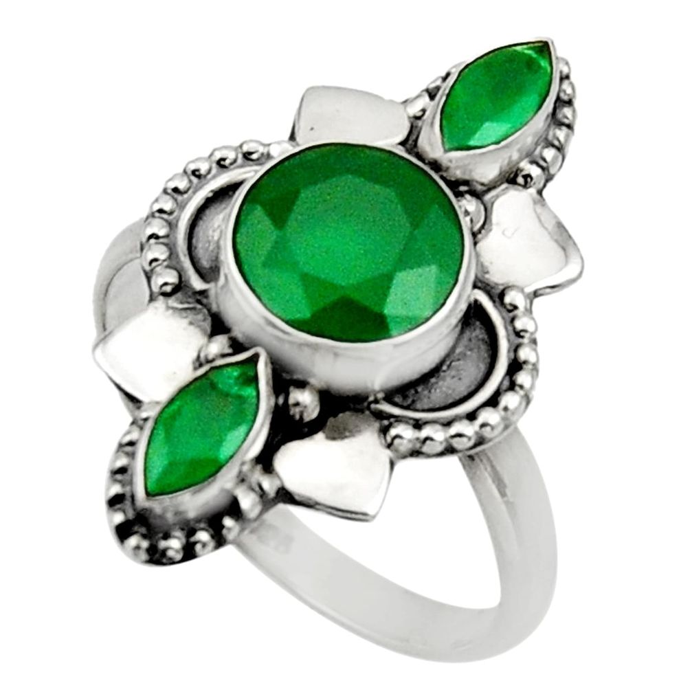 4.43cts natural green chalcedony 925 sterling silver ring jewelry size 8 d32686