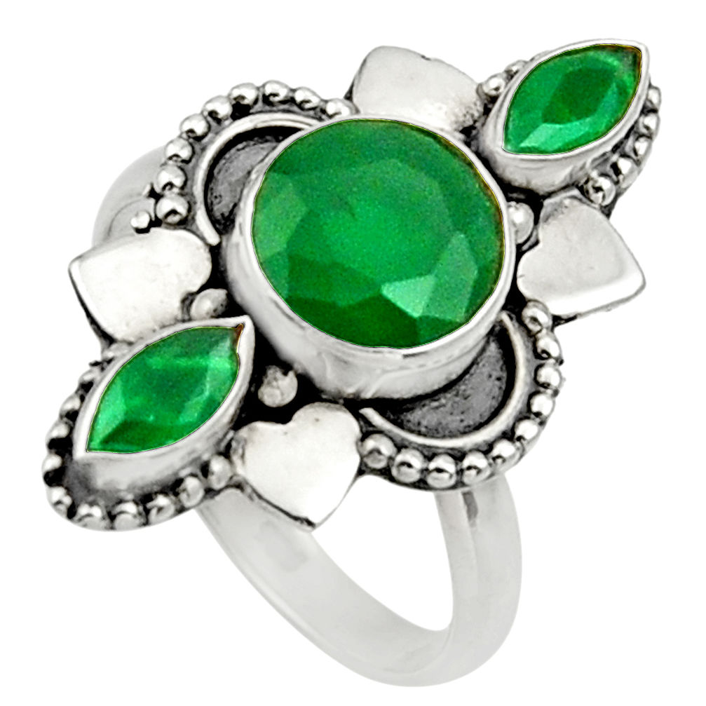 925 sterling silver 4.28cts natural green chalcedony ring jewelry size 7 d32690