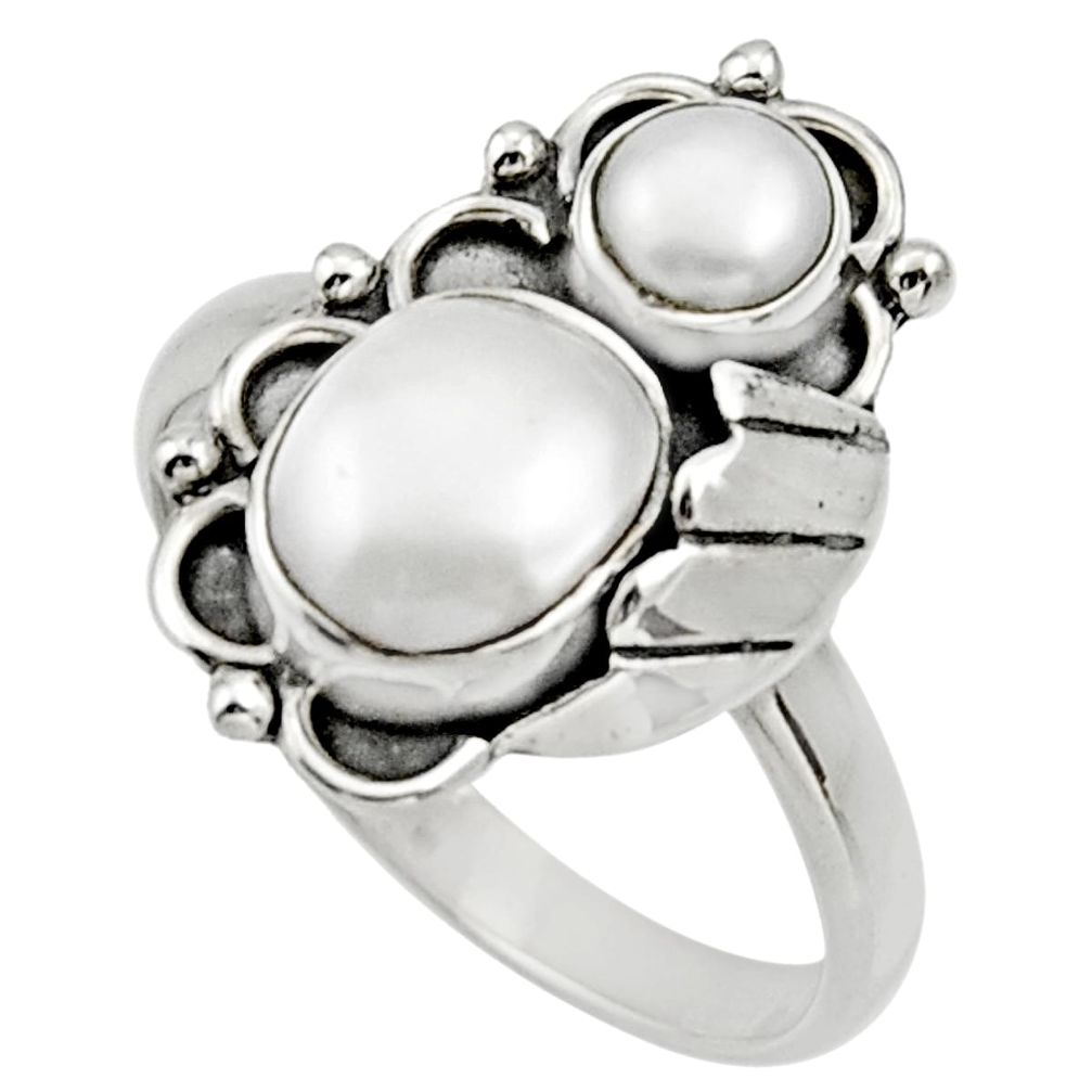 ver 4.51cts natural white pearl ring jewelry size 9 d32694