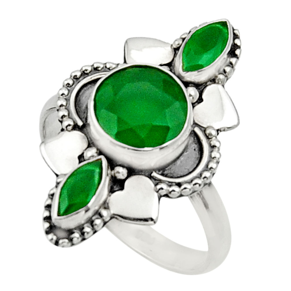4.43cts natural green chalcedony 925 sterling silver ring size 7.5 d32697