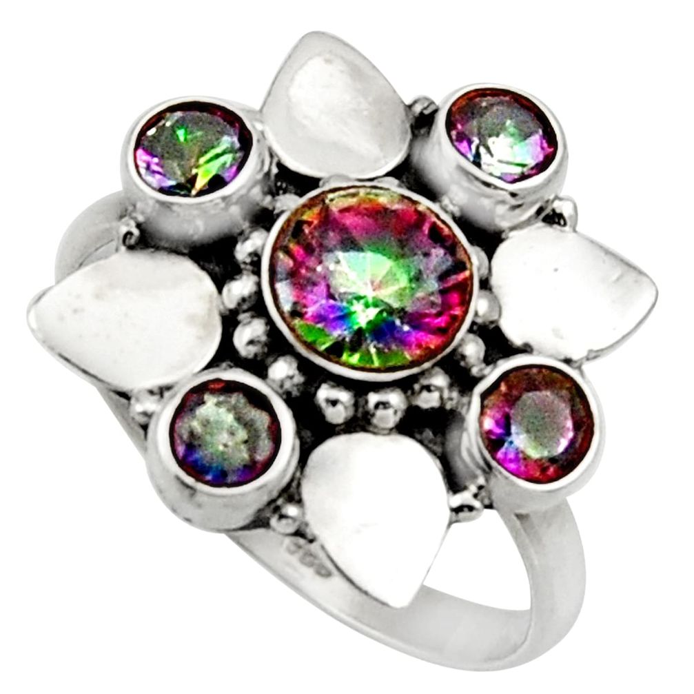 4.23cts multi color rainbow topaz 925 sterling silver ring size 8.5 d32708