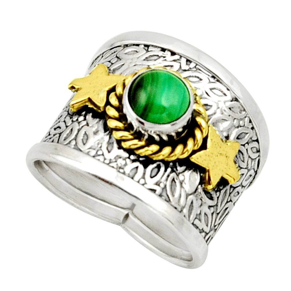 1.13cts victorian natural green malachite 925 silver two tone ring size 7 d32748