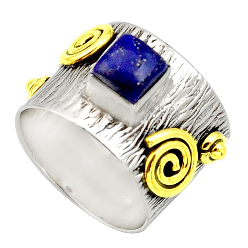 1.18cts victorian natural lapis lazuli 925 silver two tone ring size 6.5 d32752