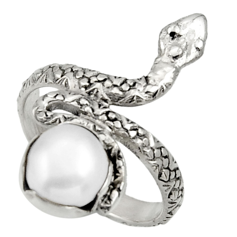 3.35cts natural white pearl 925 silver snake solitaire ring size 7 d32762