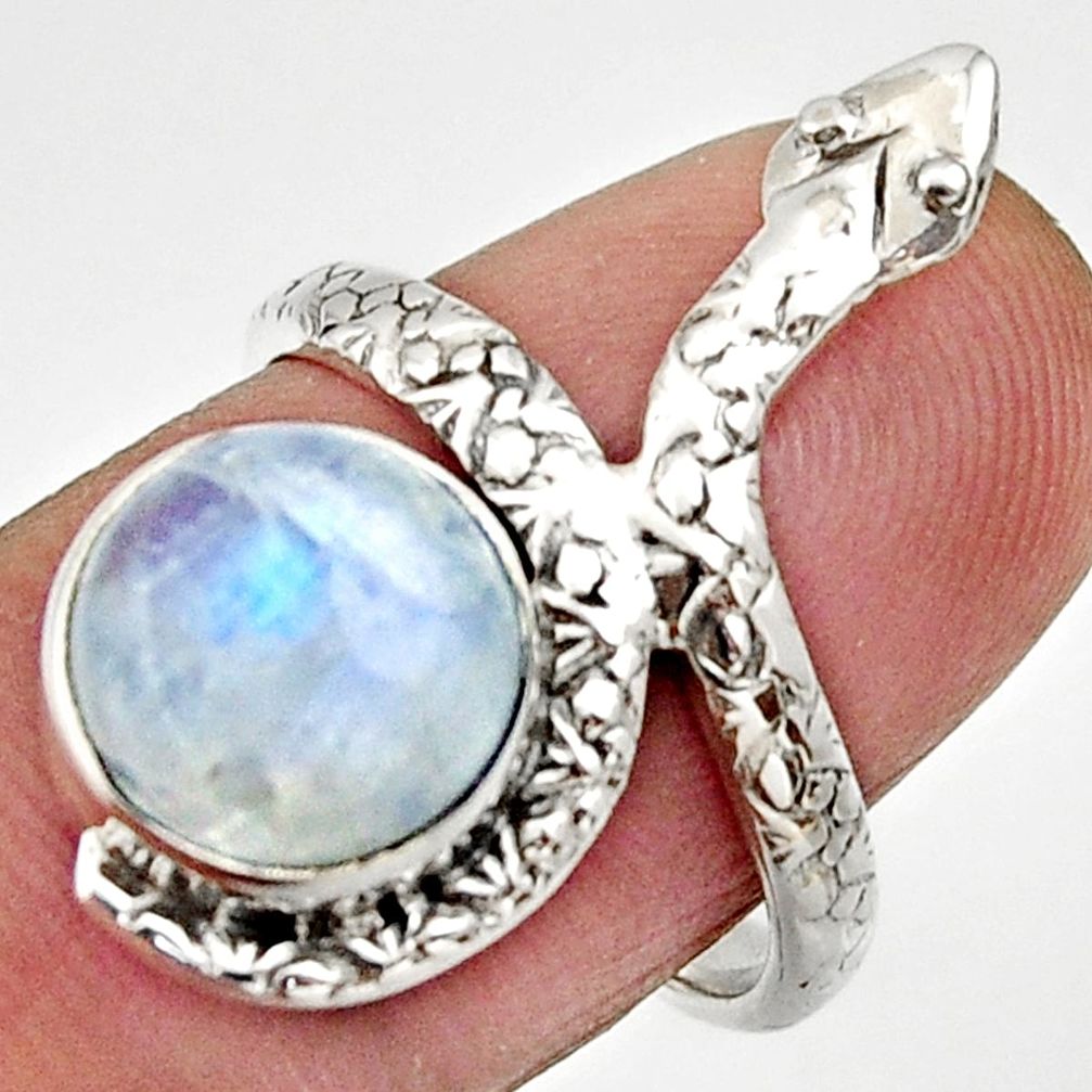 5.38cts natural rainbow moonstone silver snake solitaire ring size 6.5 d32775
