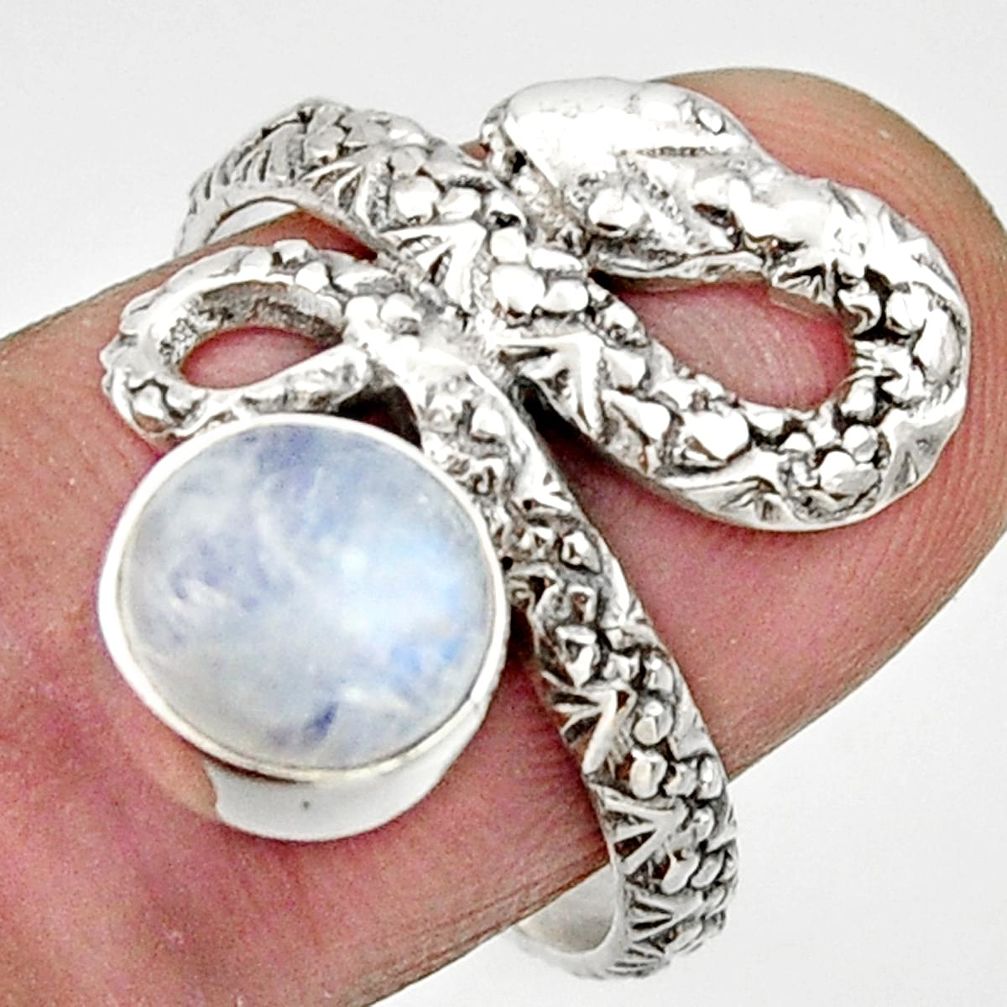 3.18cts natural rainbow moonstone silver snake solitaire ring size 7.5 d32779