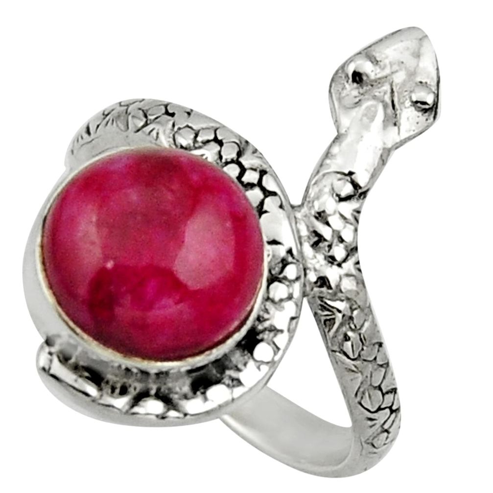 5.52cts natural red ruby 925 silver snake solitaire ring jewelry size 8 d32782