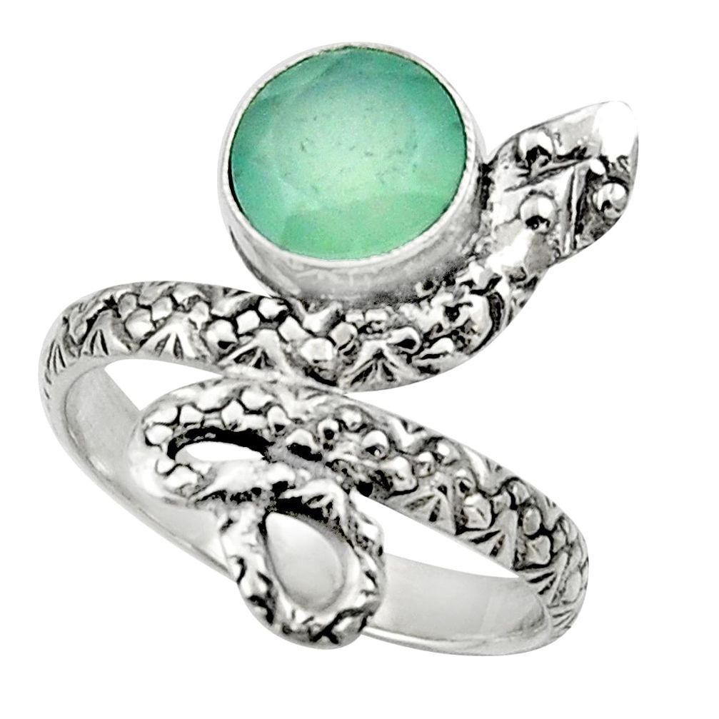 3.19cts natural aqua chalcedony 925 silver snake solitaire ring size 8 d32787