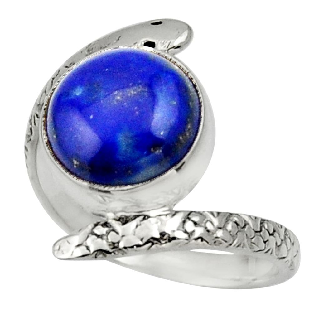 5.38cts natural blue lapis lazuli 925 silver snake solitaire ring size 9 d32806