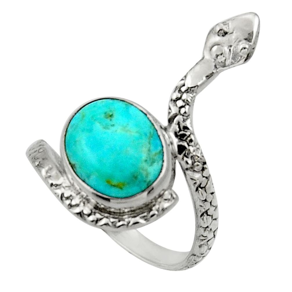 4.64cts arizona mohave turquoise 925 silver snake solitaire ring size 8.5 d32809