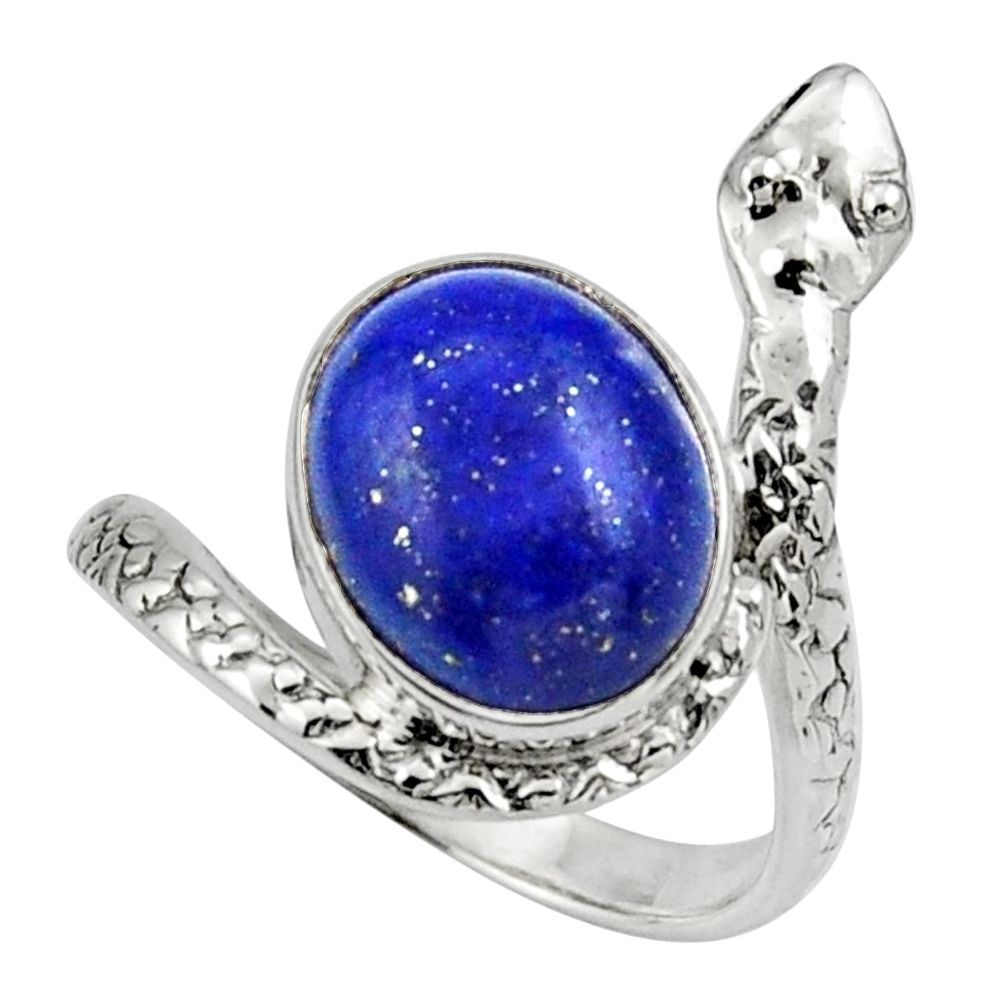 blue lapis lazuli 925 silver snake solitaire ring size 8 d32811