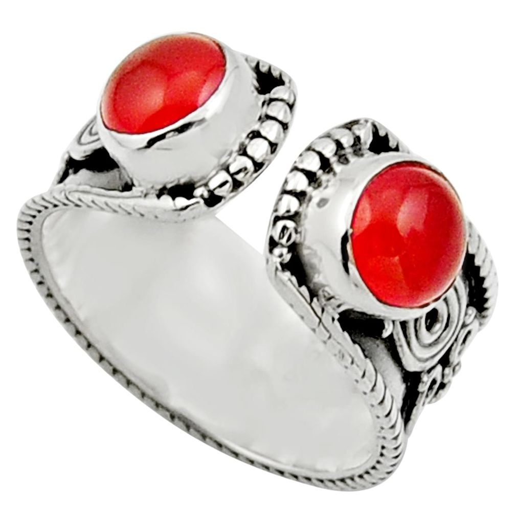 2.12cts natural orange cornelian 925 silver adjustable ring size 5.5 d32814