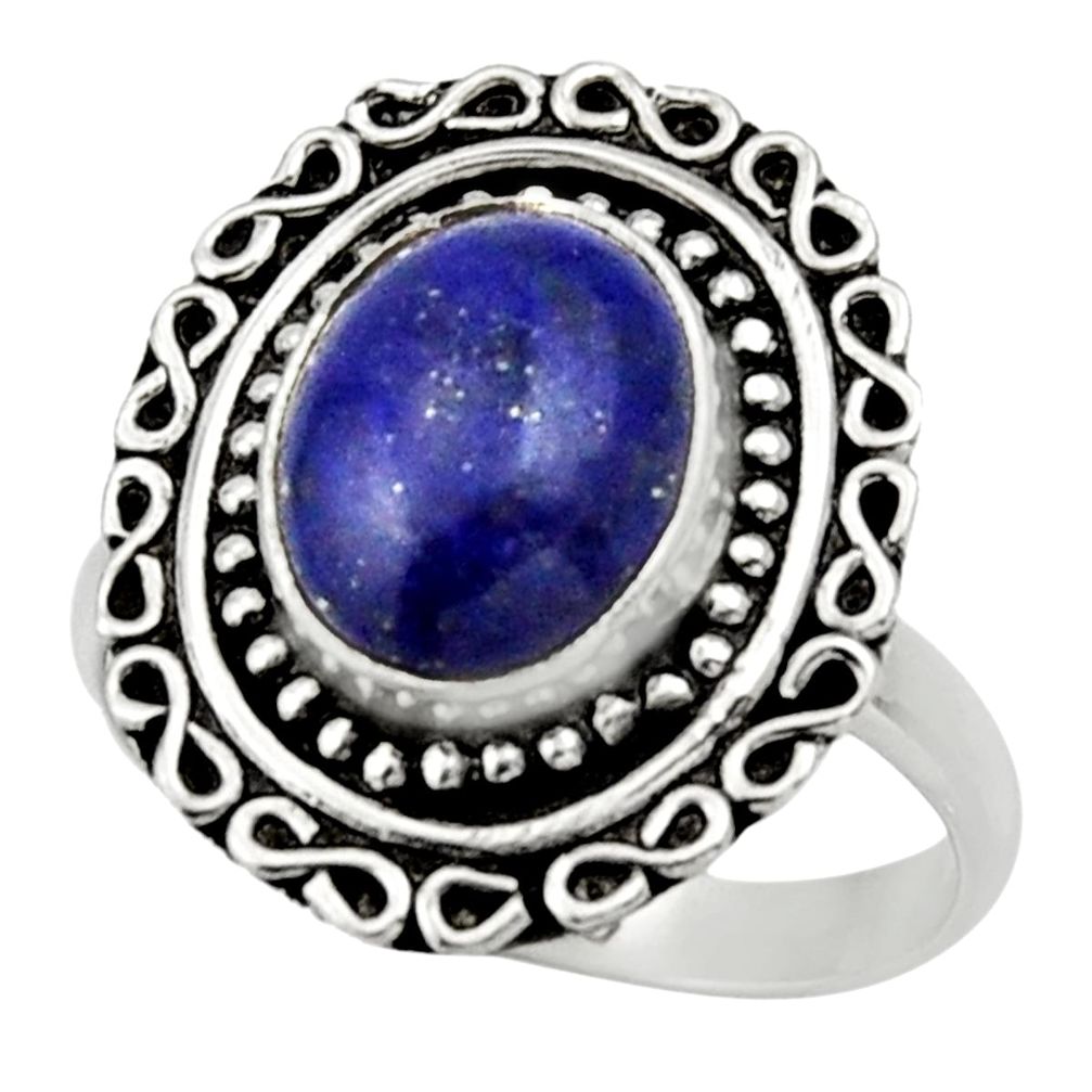 4.22cts natural blue lapis lazuli 925 silver solitaire ring size 7 d32832