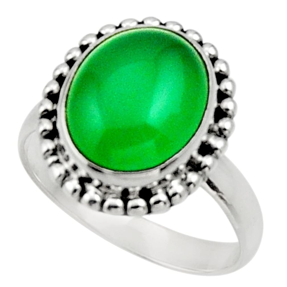 5.03cts natural green chalcedony oval 925 silver solitaire ring size 6.5 d32842