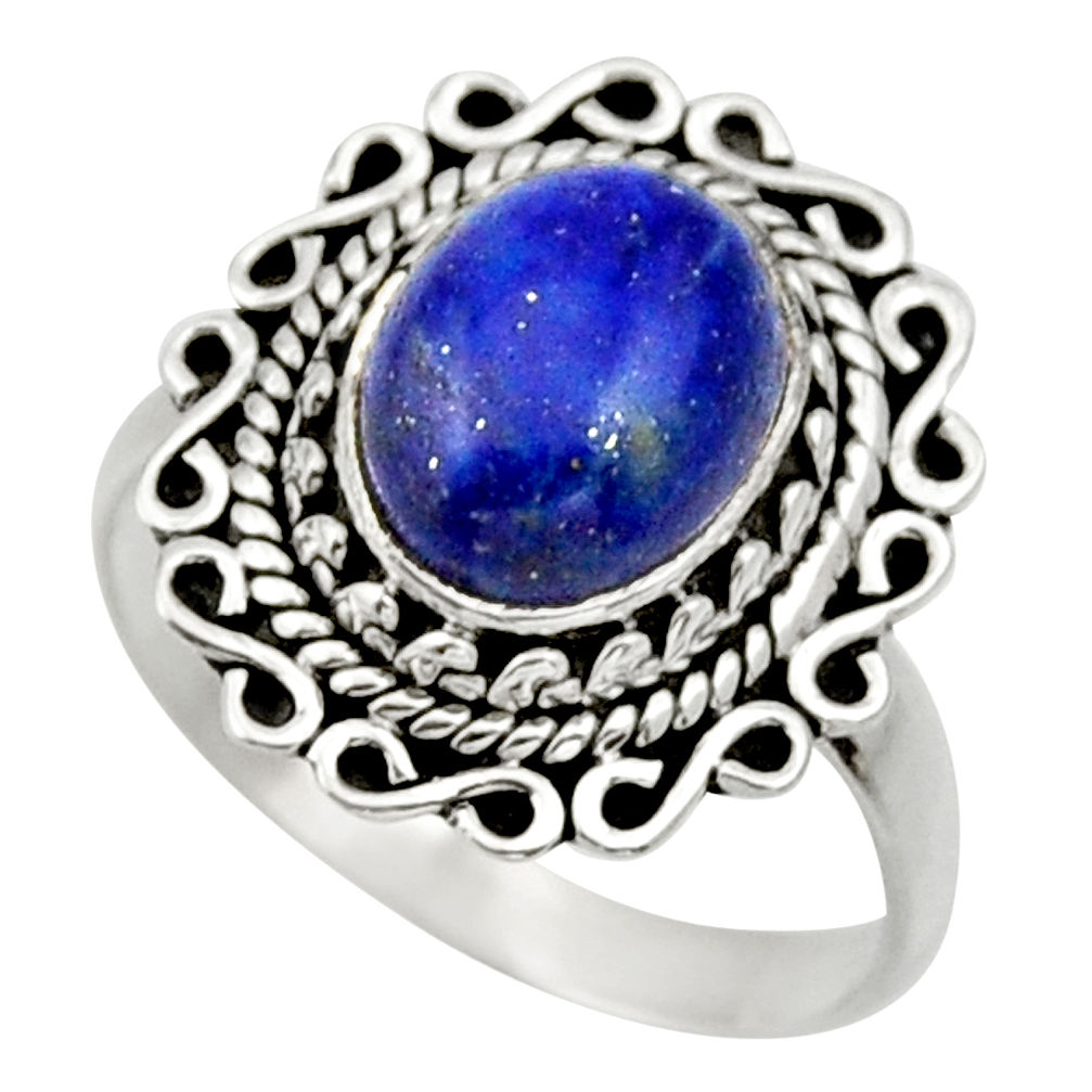 925 silver 3.98cts natural blue lapis lazuli oval solitaire ring size 7 d32844