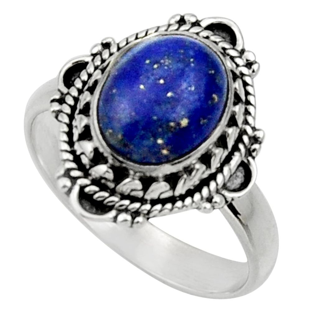 4.47cts natural blue lapis lazuli 925 silver solitaire ring size 7 d32882