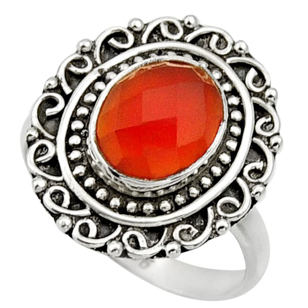 4.22cts natural orange cornelian 925 silver solitaire ring size 7.5 d32887