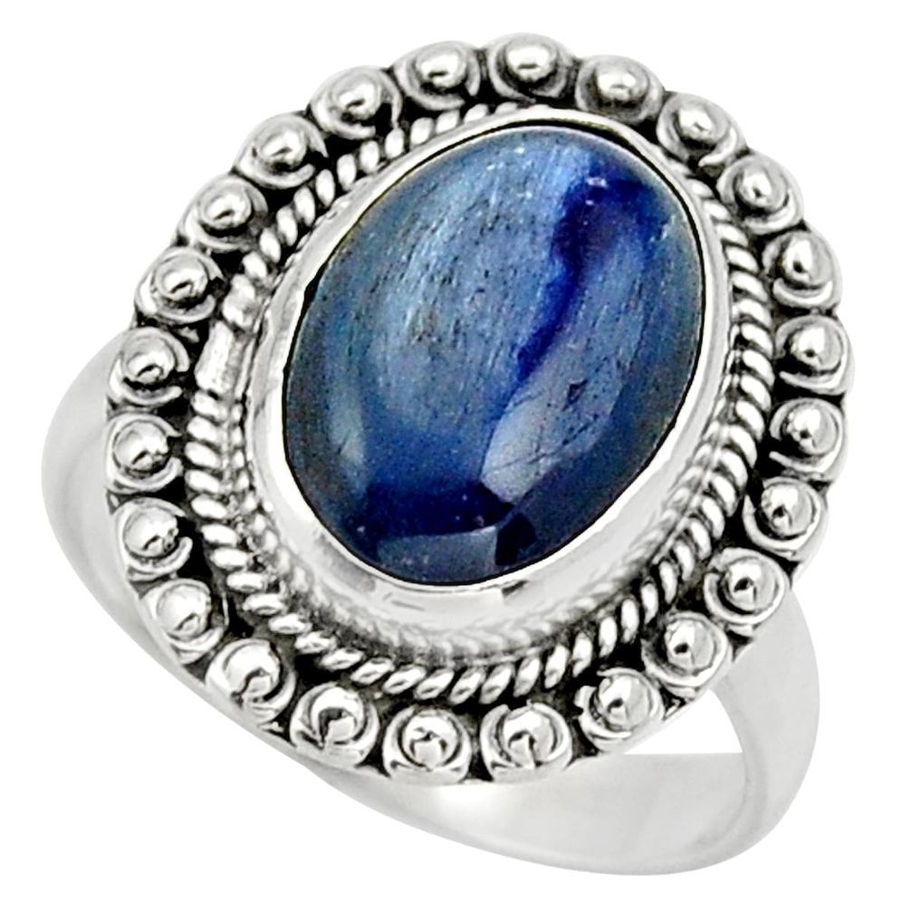 6.57cts natural blue kyanite 925 sterling silver solitaire ring size 8.5 d32894