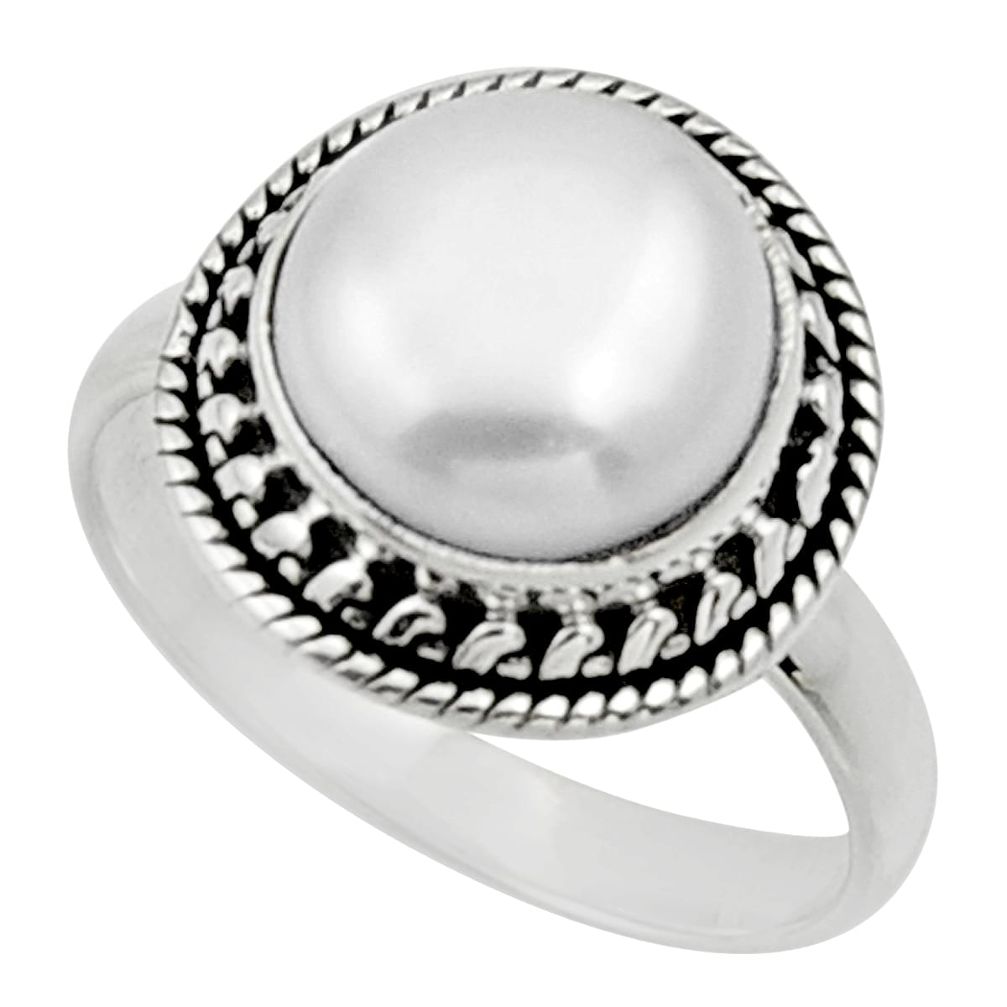 925 sterling silver 4.82cts natural white pearl solitaire ring size 6.5 d32895