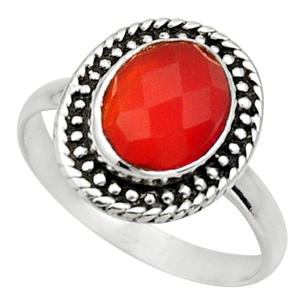 3.83cts natural cornelian (carnelian) 925 silver solitaire ring size 7.5 d32898