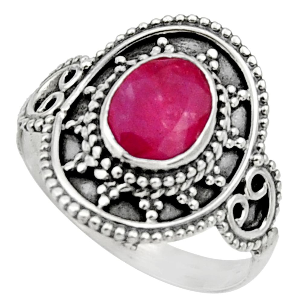 1.96cts natural red ruby 925 sterling silver solitaire ring size 7 d32946