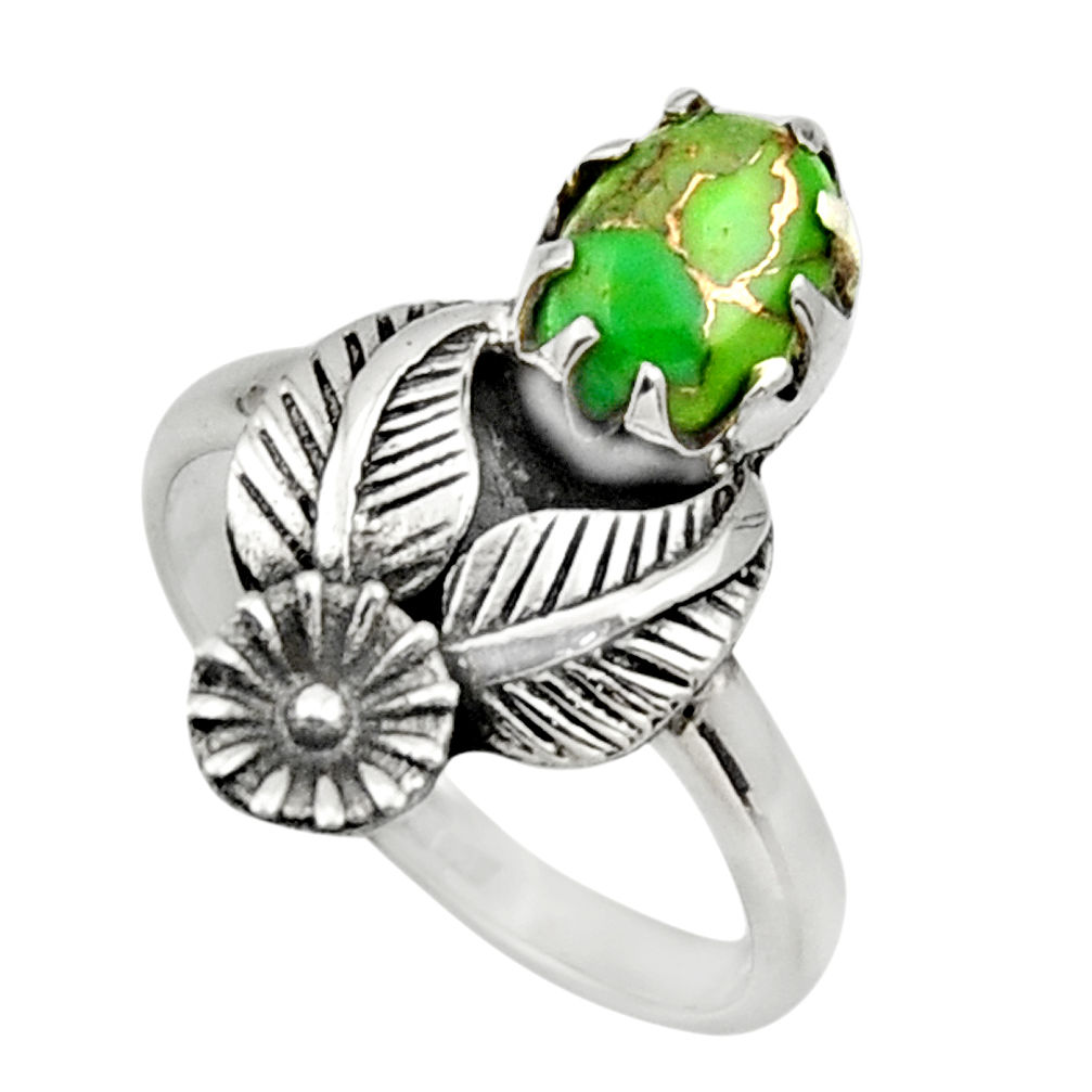 2.02cts green copper turquoise 925 silver flower solitaire ring size 7.5 d32970