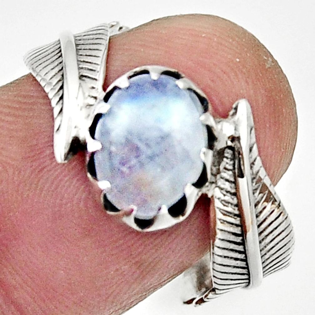 3.51cts natural rainbow moonstone 925 silver solitaire ring size 8.5 d32978