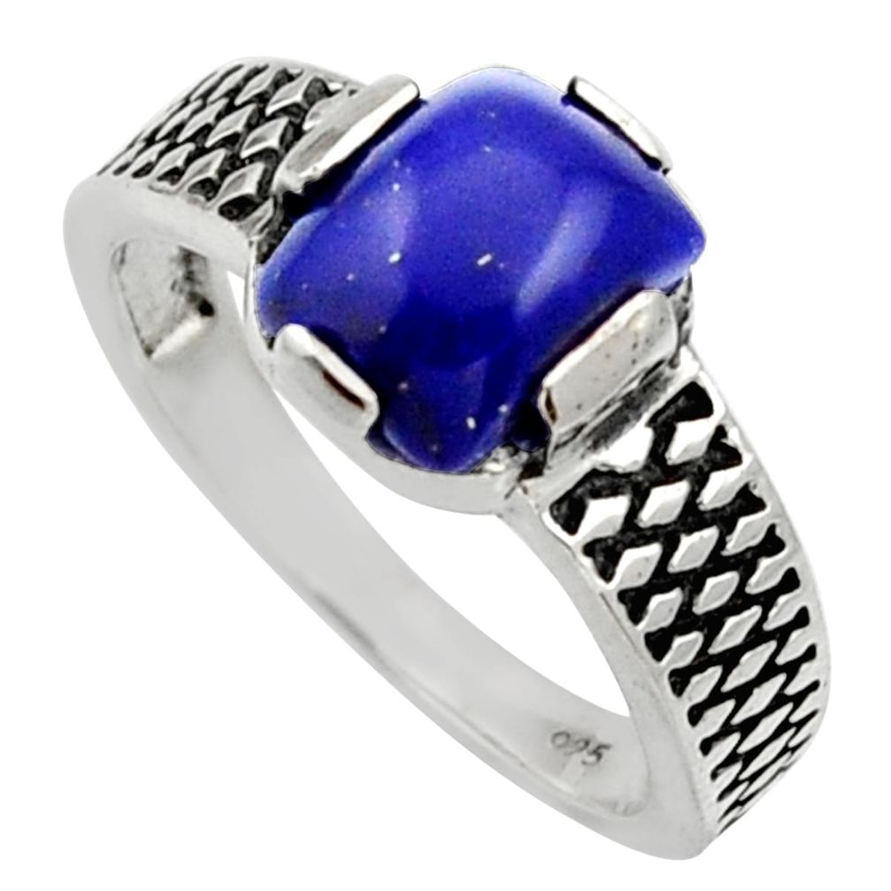 3.02cts natural blue lapis lazuli 925 silver solitaire ring size 8 d32989