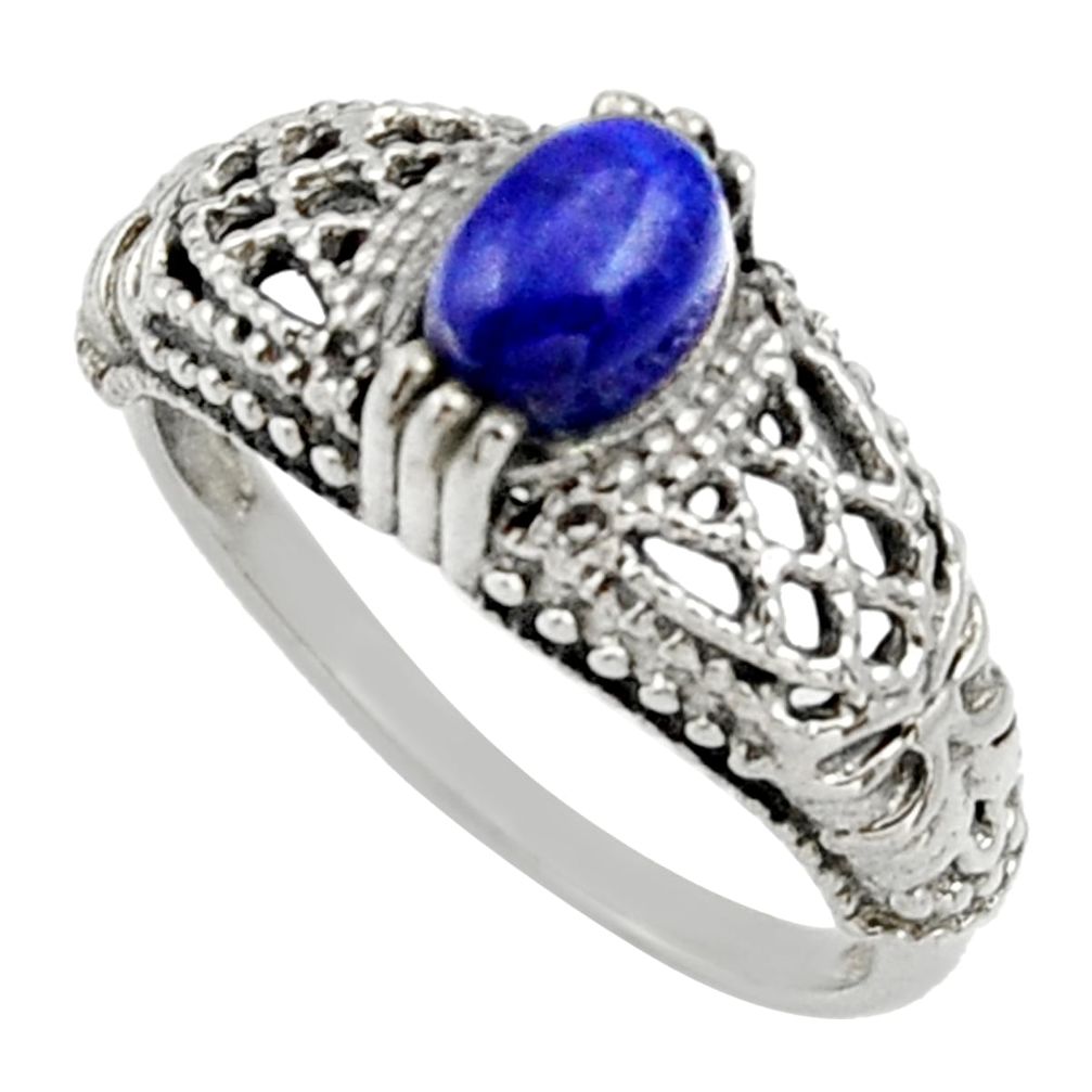 1.36cts natural blue lapis lazuli 925 silver solitaire ring size 8.5 d32996