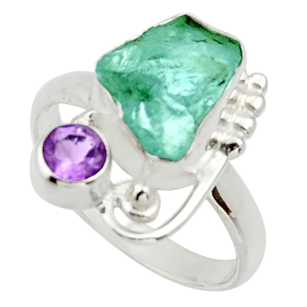 6.53cts natural aqua aquamarine rough amethyst 925 silver ring size 9 d33007