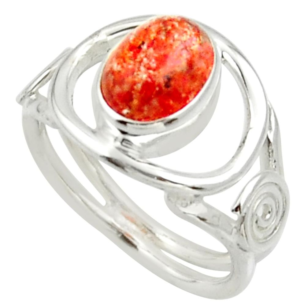 925 silver 3.25cts natural orange sunstone oval solitaire ring size 6 d33013