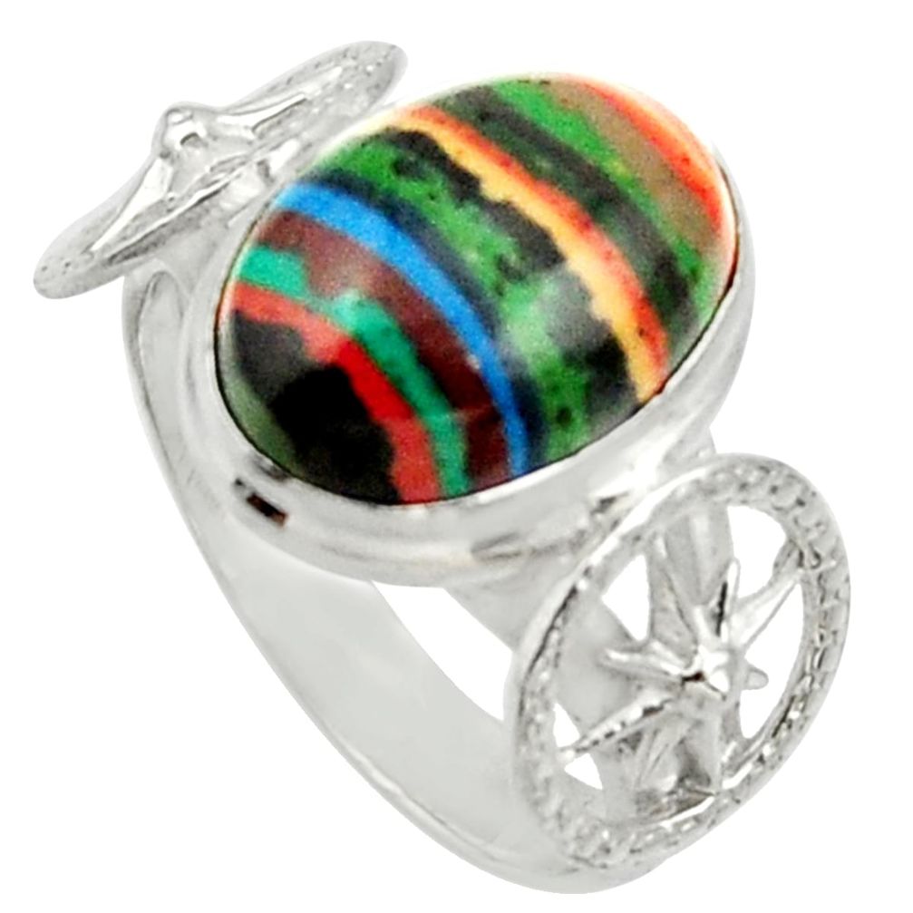 925 silver 6.31cts natural rainbow calsilica oval solitaire ring size 7.5 d33017
