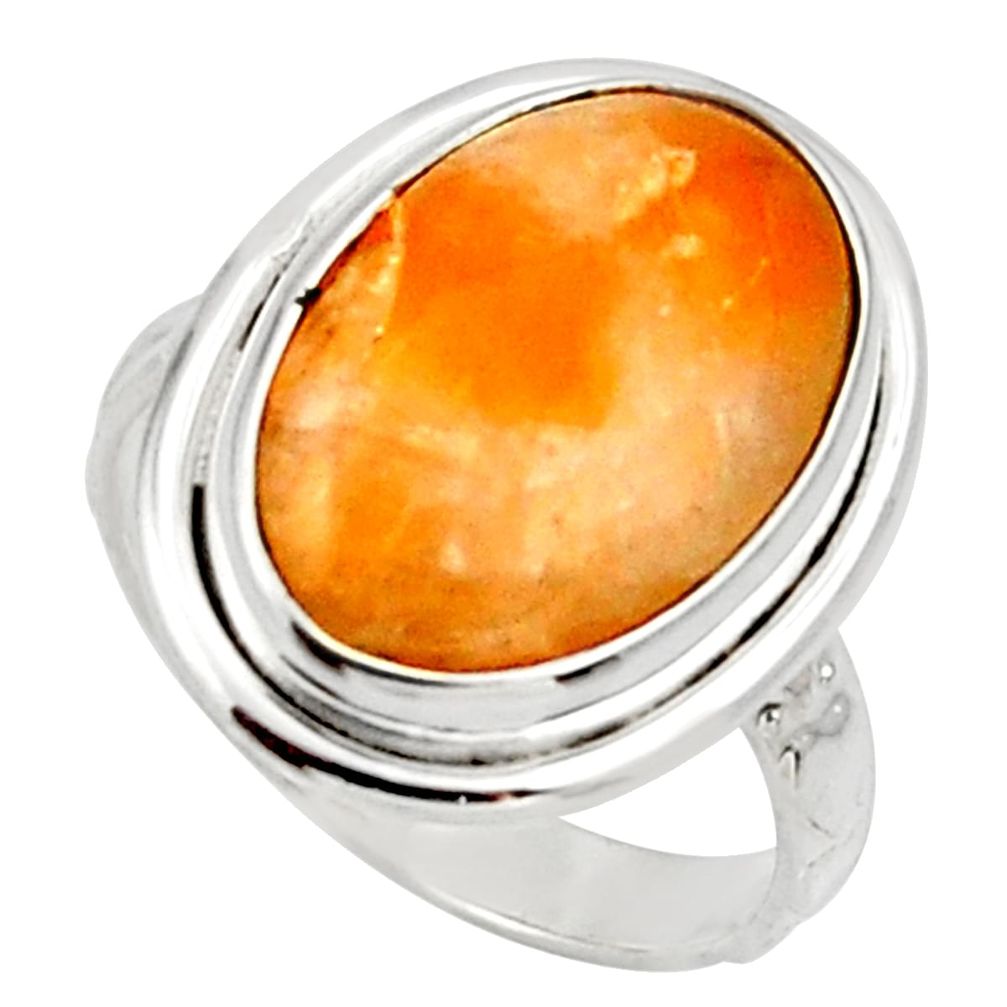7.33cts natural orange calcite 925 silver solitaire ring jewelry size 6.5 d33021