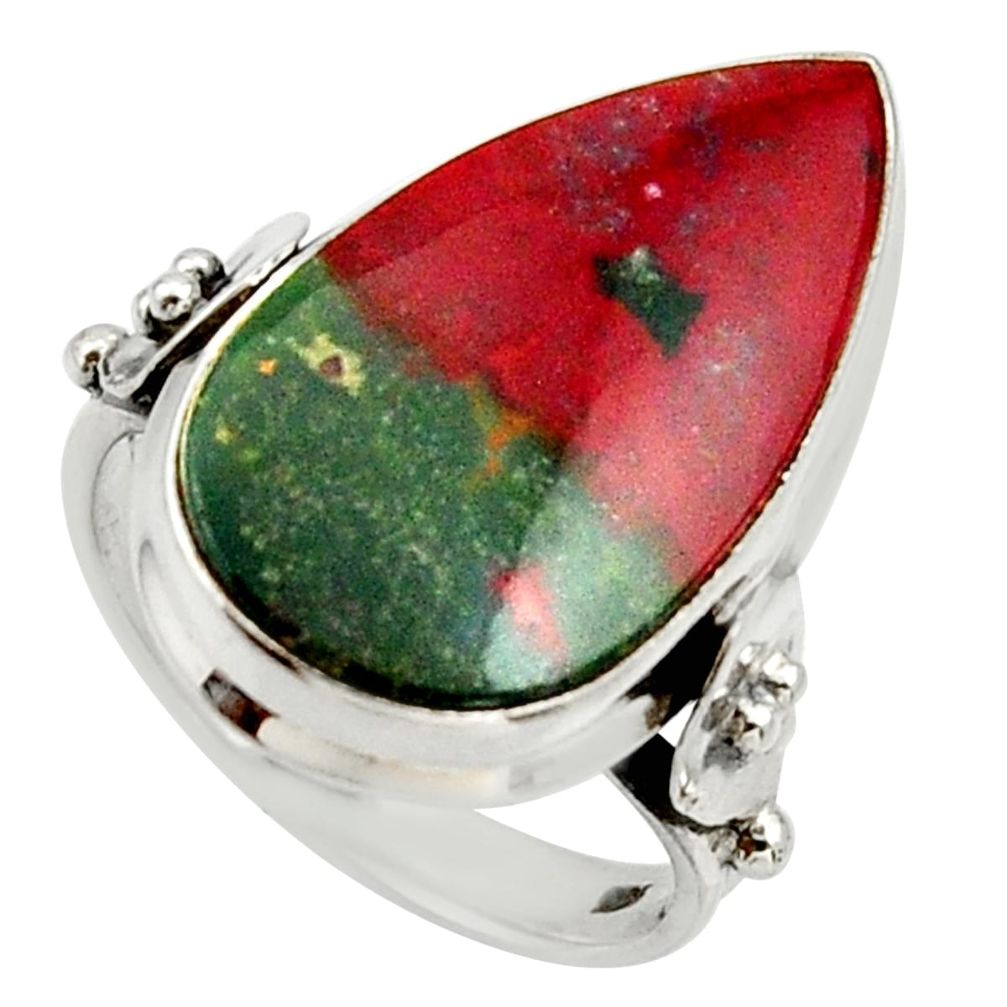 14.45cts natural green bloodstone african silver solitaire ring size 8 d33049
