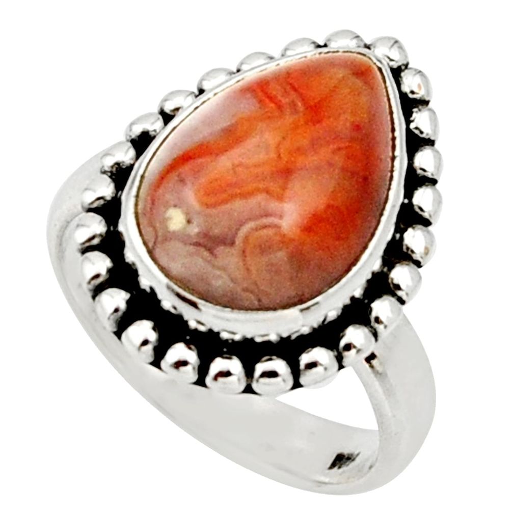 6.58cts natural brown moroccan seam agate silver solitaire ring size 6 d33081