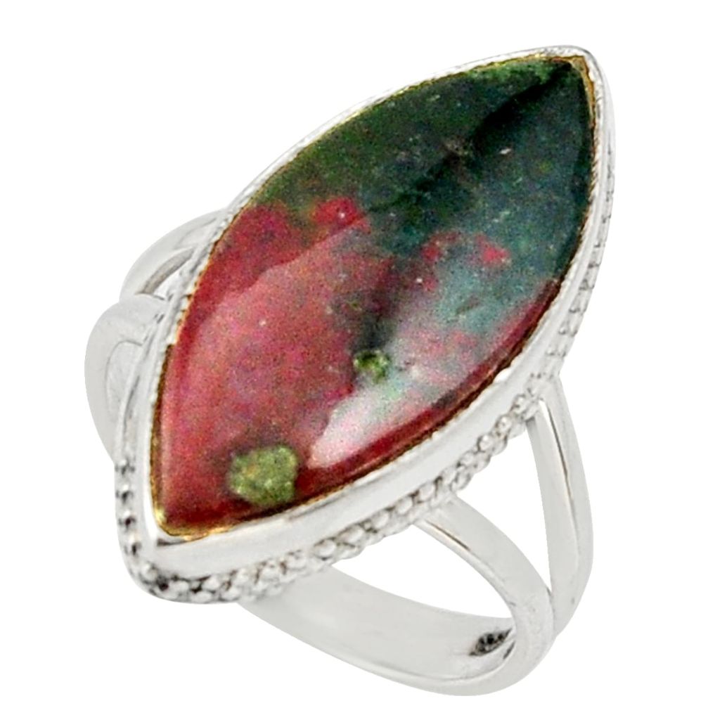 14.23cts natural green bloodstone african silver solitaire ring size 7 d33089