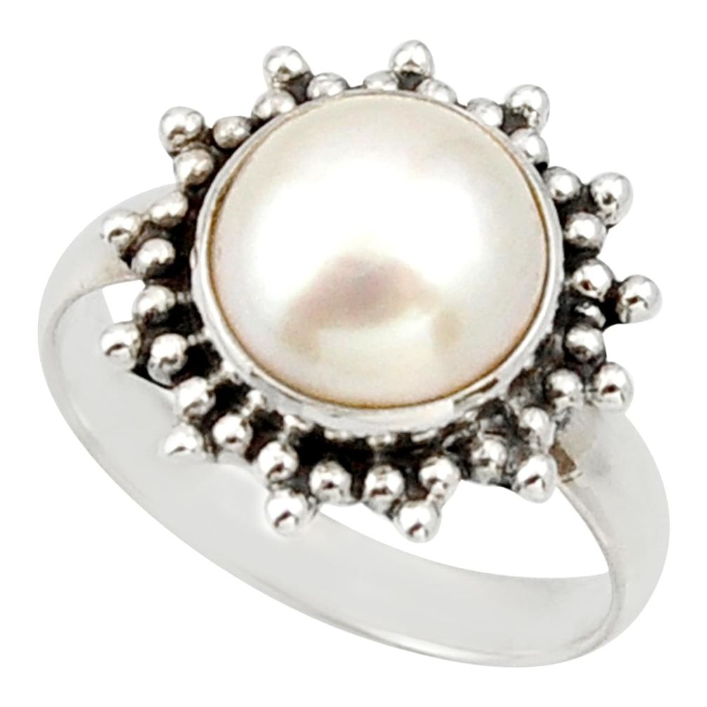 white pearl 925 sterling silver solitaire ring size 8 d33096