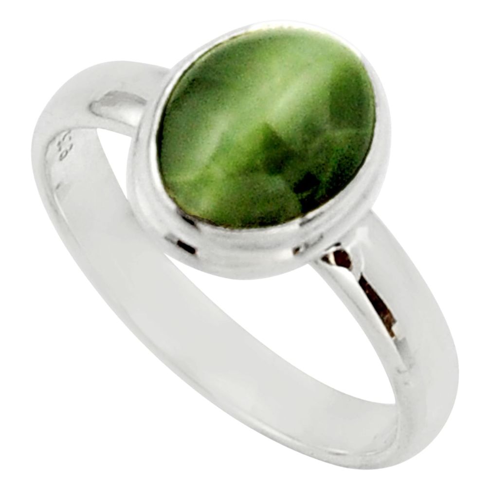 925 sterling silver 4.08cts green cats eye solitaire ring size 8 d33117