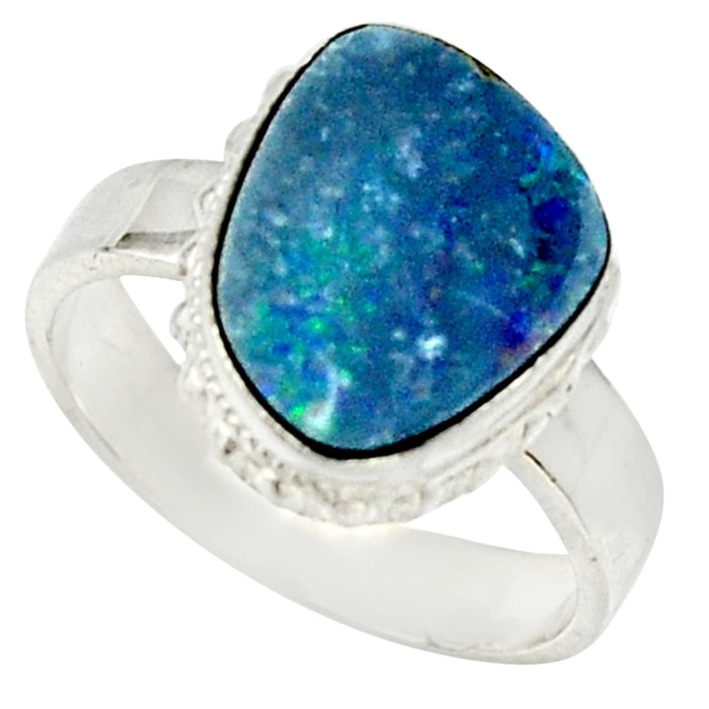 5.74cts natural doublet opal australian 925 silver solitaire ring size 8 d33136