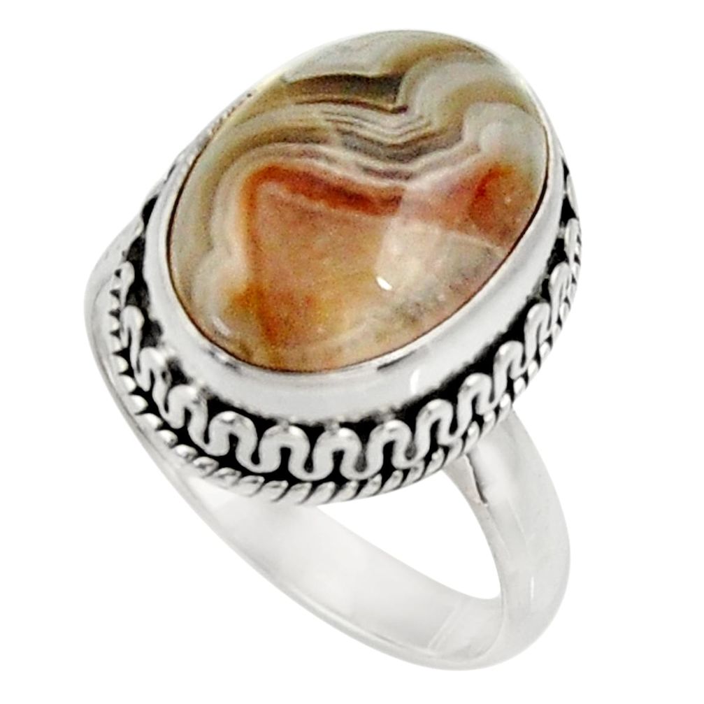 6.58cts natural mexican laguna lace agate silver solitaire ring size 7 d33903