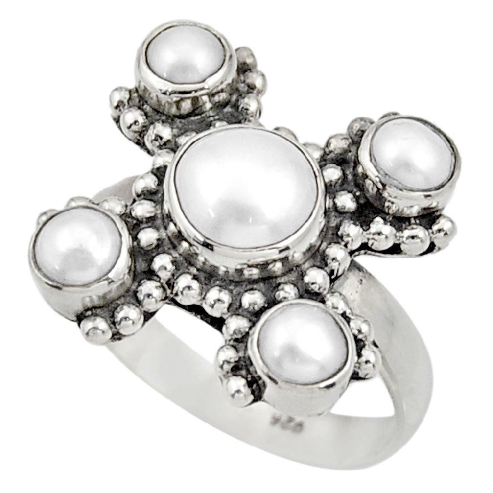 4.84cts natural white pearl 925 sterling silver ring jewelry size 8 d33928