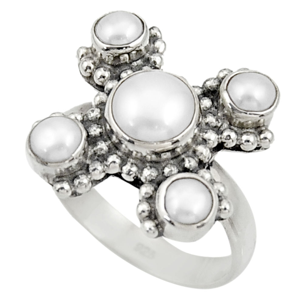 4.28cts natural white pearl 925 sterling silver ring jewelry size 7 d33931
