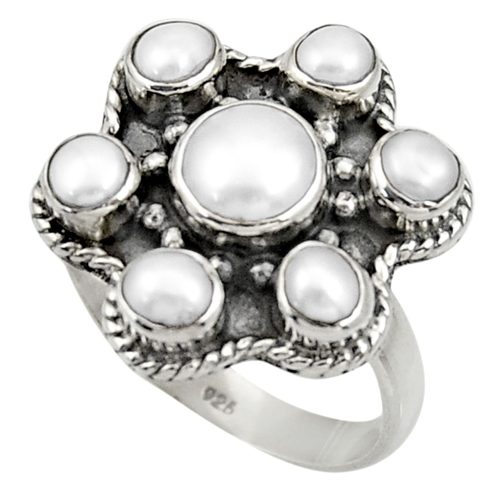 4.51cts natural white pearl 925 sterling silver ring jewelry size 7.5 d33941