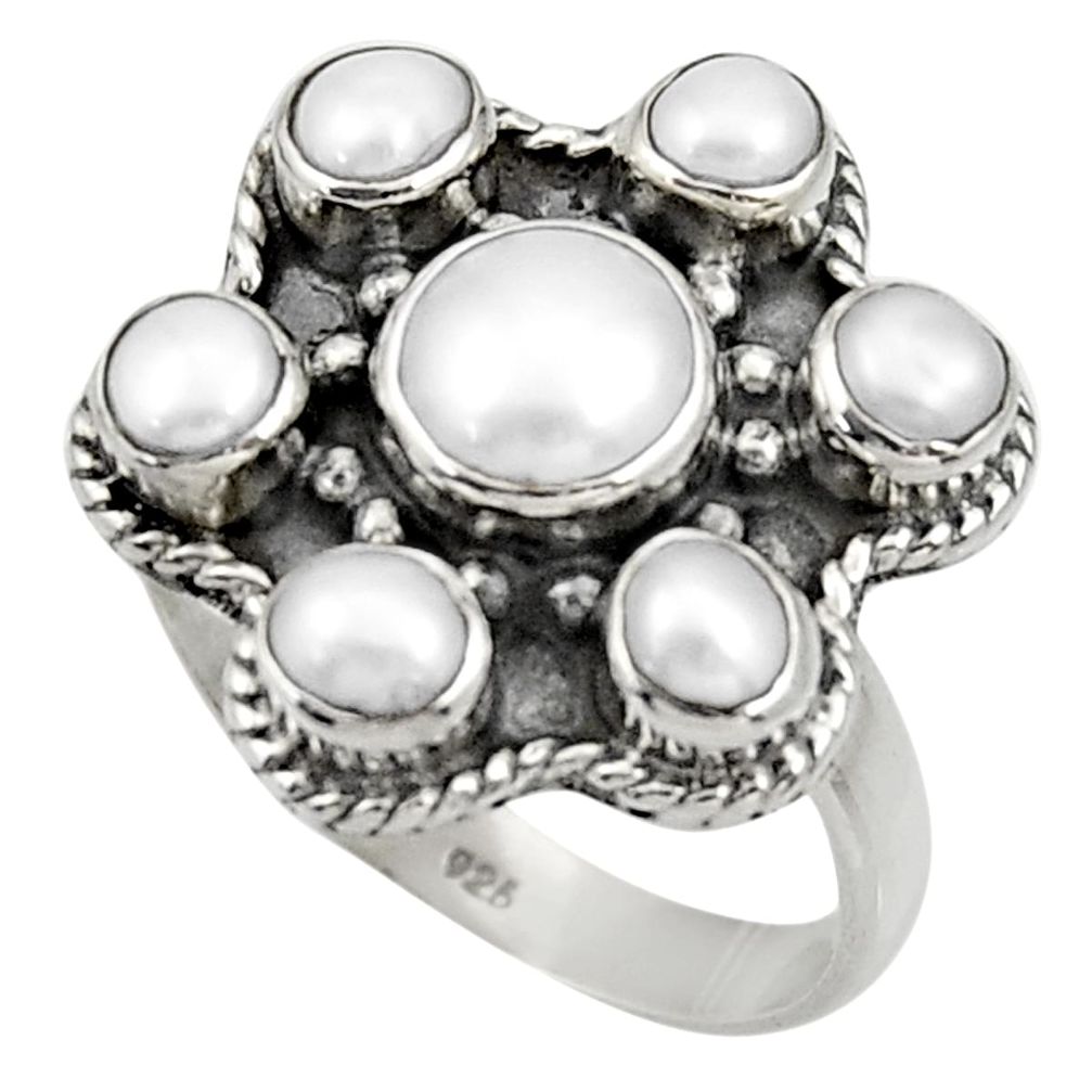 925 sterling silver 4.51cts natural white pearl round ring jewelry size 7 d33944