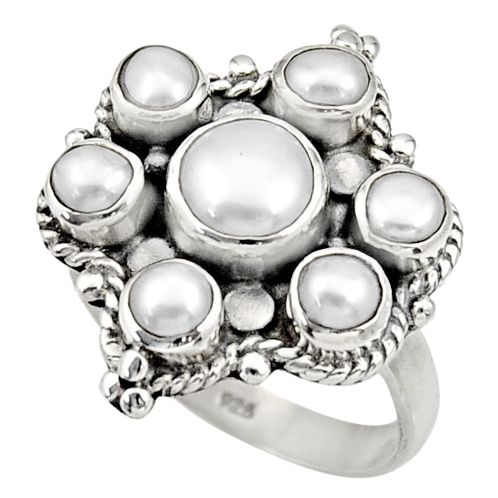 4.70cts natural white pearl 925 sterling silver ring jewelry size 7.5 d33949