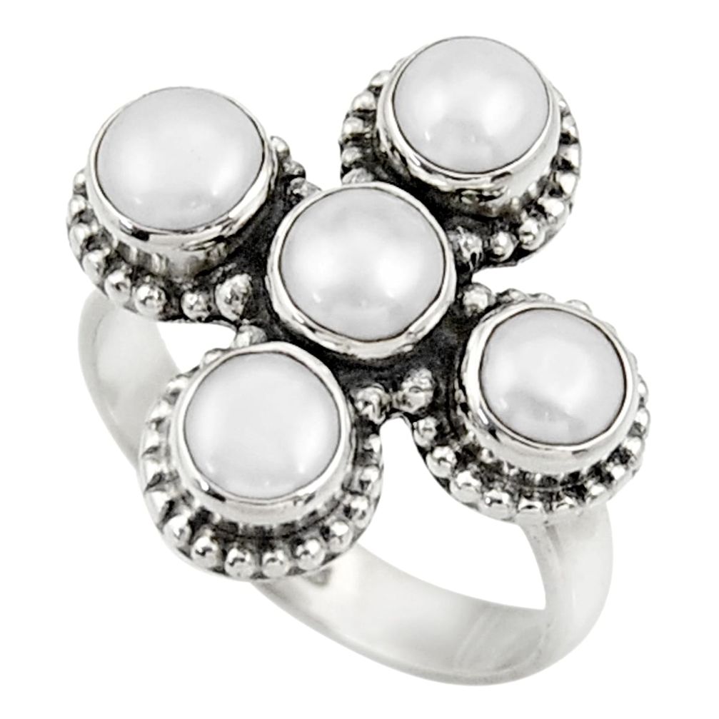 4.73cts natural white pearl 925 sterling silver ring jewelry size 7.5 d33972