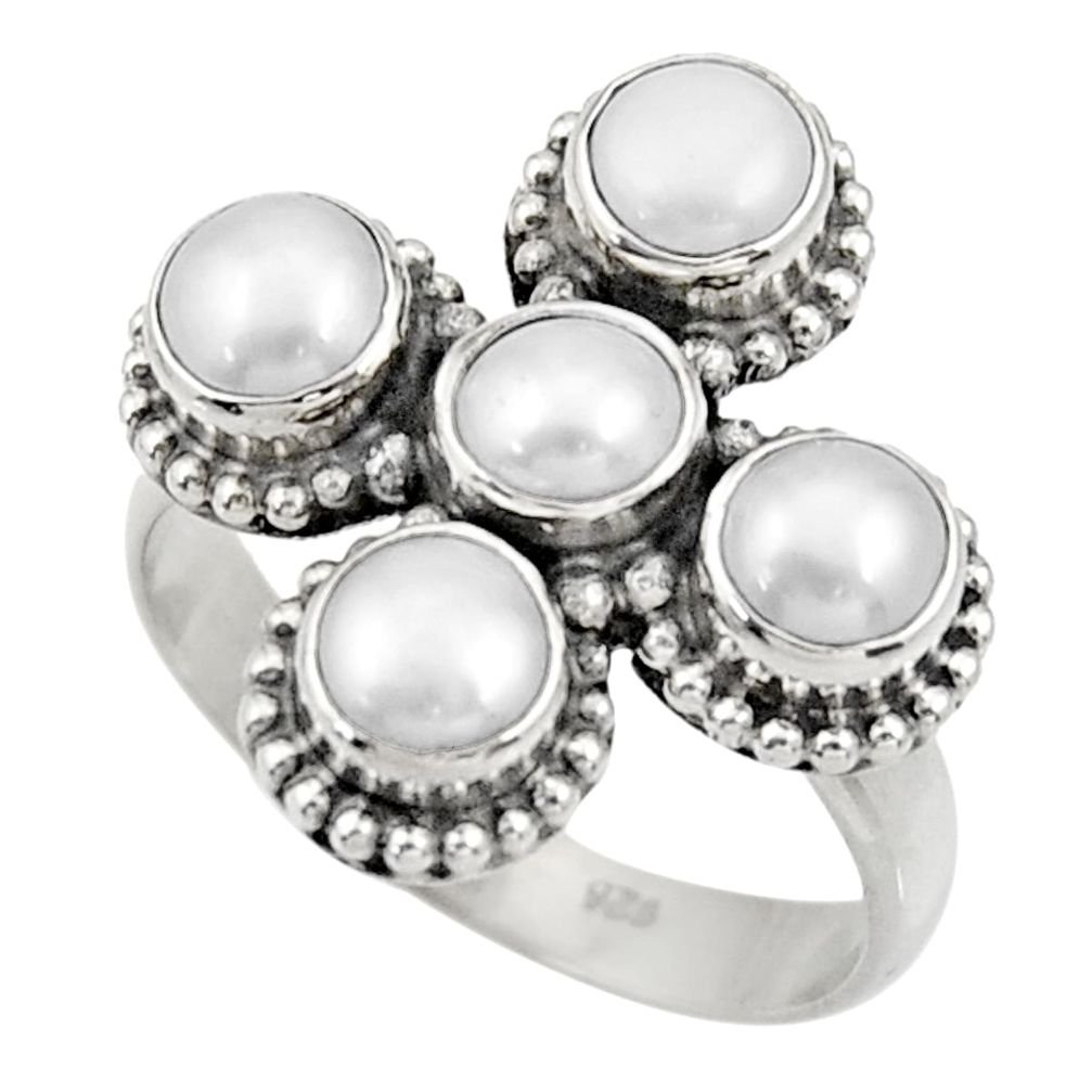4.93cts natural white pearl 925 sterling silver ring jewelry size 7 d33973