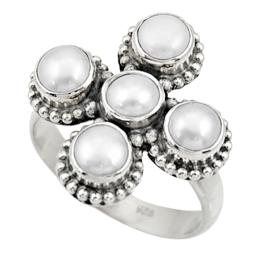 4.91cts natural white pearl 925 sterling silver ring jewelry size 8.5 d33975