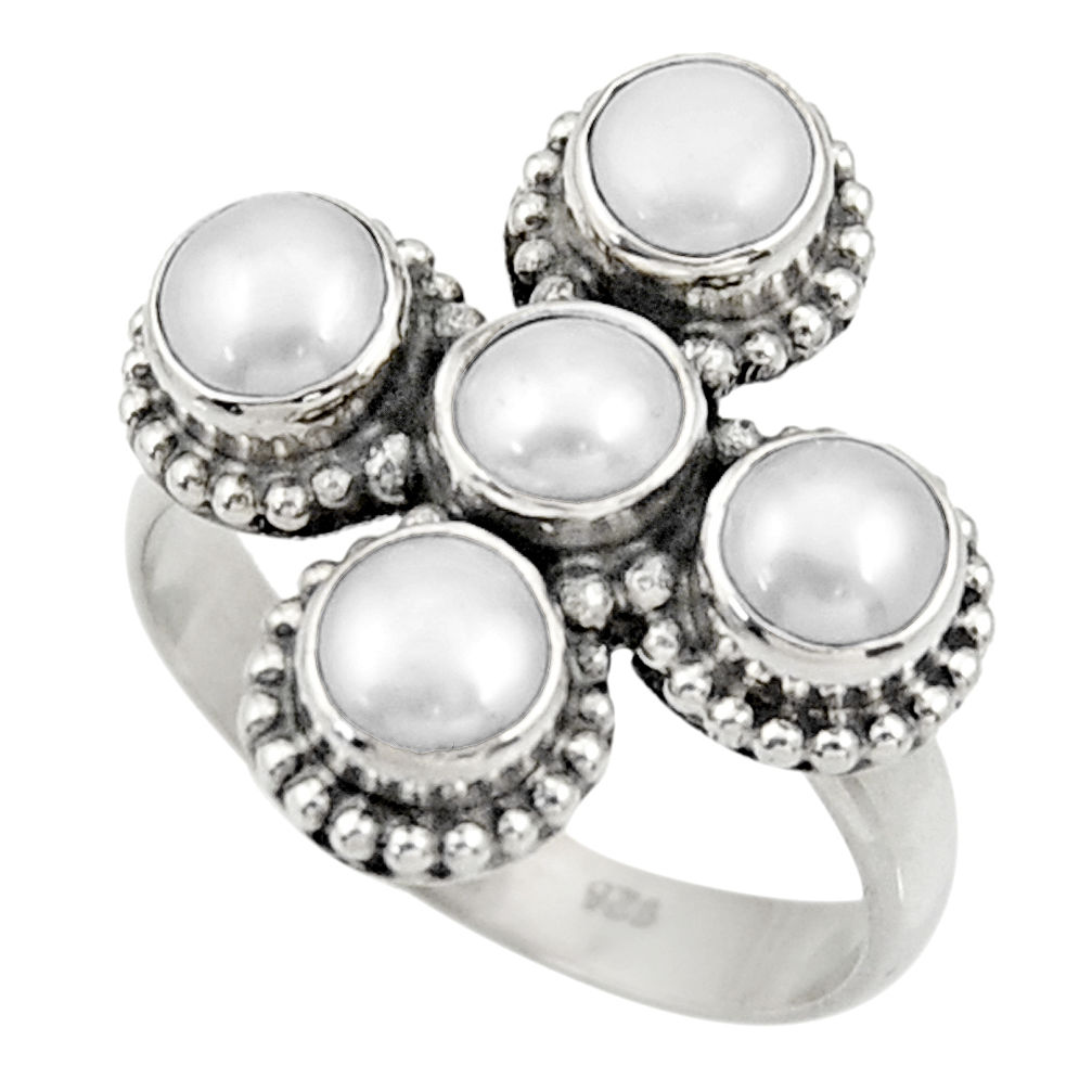 925 sterling silver 5.06cts natural white pearl round ring jewelry size 8 d33980