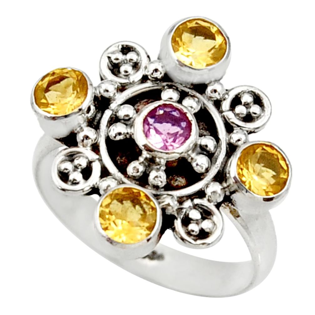 925 sterling silver 2.56cts natural purple amethyst citrine ring size 7.5 d34000